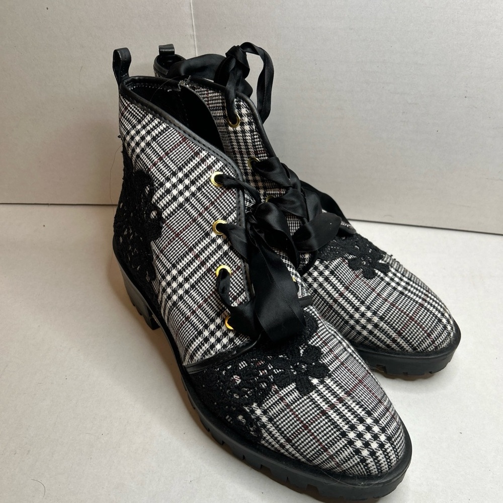 Karl Lagerfeld Black and White Lace Up Boots